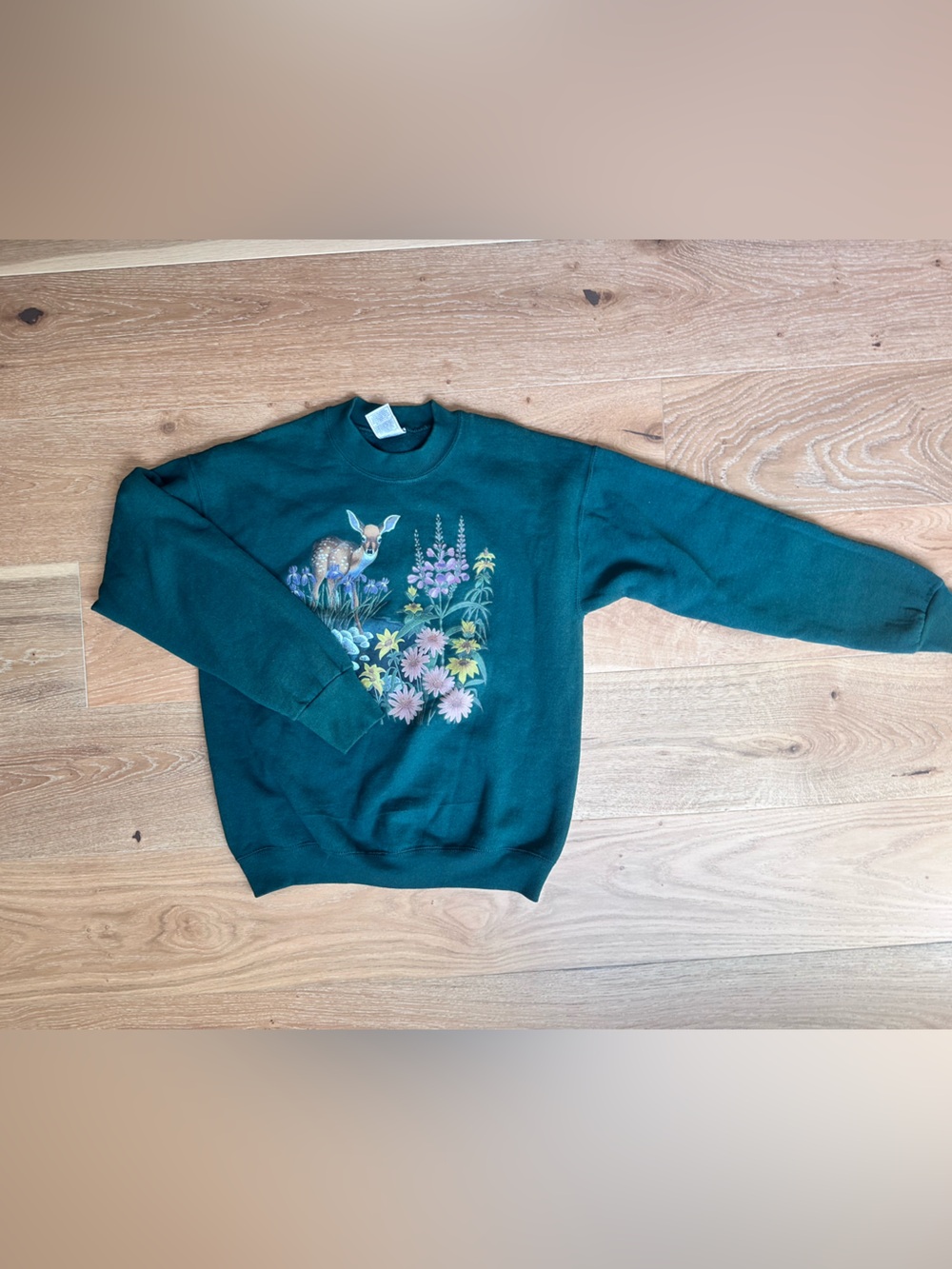 Vintage Forrest Green Grandma Sweatshirt with Fawn Size M